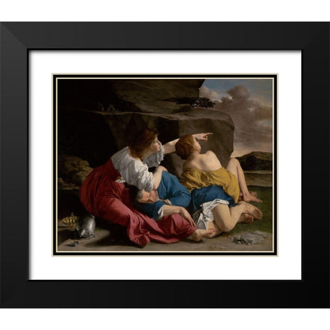 Lot and his Daughters Black Modern Wood Framed Art Print with Double Matting by Gentileschi, Orazio