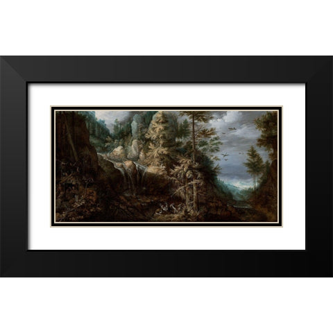 Landscape with the Temptation of Saint Anthony Black Modern Wood Framed Art Print with Double Matting by Savery, Roelandt
