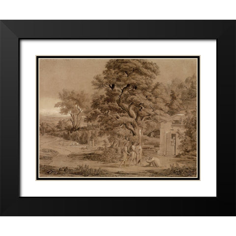 Landscape with Abraham and the Three Angels in the Valley of Mambre Black Modern Wood Framed Art Print with Double Matting by Koch, Joseph Anton