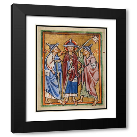 The Road to Emmaus Black Modern Wood Framed Art Print with Double Matting by Unknown 12th Century English Illuminator