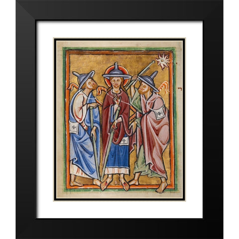 The Road to Emmaus Black Modern Wood Framed Art Print with Double Matting by Unknown 12th Century English Illuminator