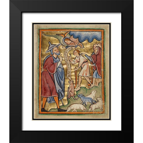 The Angel Appearing to Joachim Black Modern Wood Framed Art Print with Double Matting by Unknown 12th Century English Illuminator