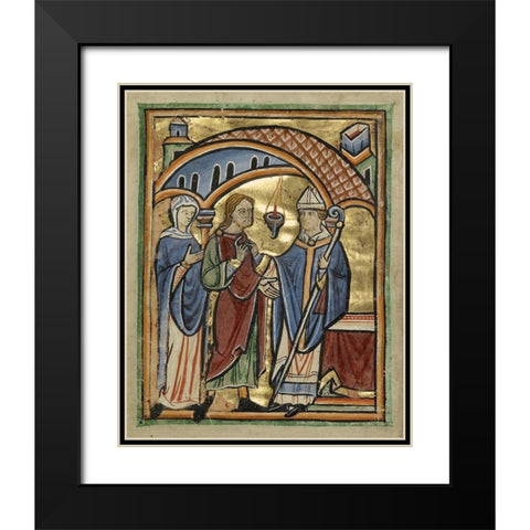 Joachim and Saint Anne before the High Priest Black Modern Wood Framed Art Print with Double Matting by Unknown 12th Century English Illuminator