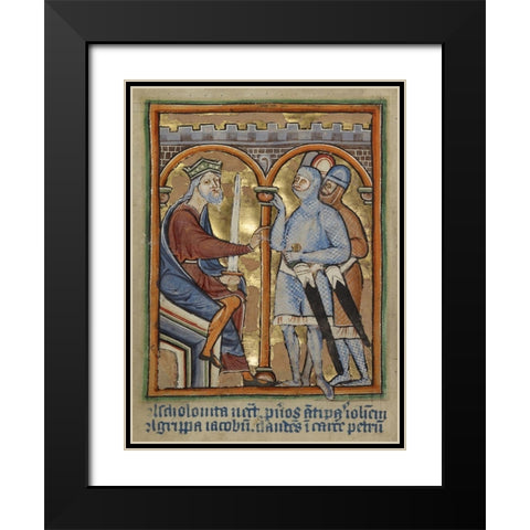 Herod Giving Orders to His Soldiers Black Modern Wood Framed Art Print with Double Matting by Unknown 12th Century English Illuminator