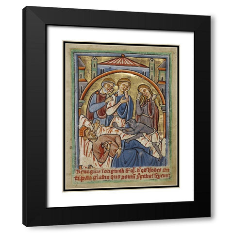 The Suicide of Herod Black Modern Wood Framed Art Print with Double Matting by Unknown 12th Century English Illuminator