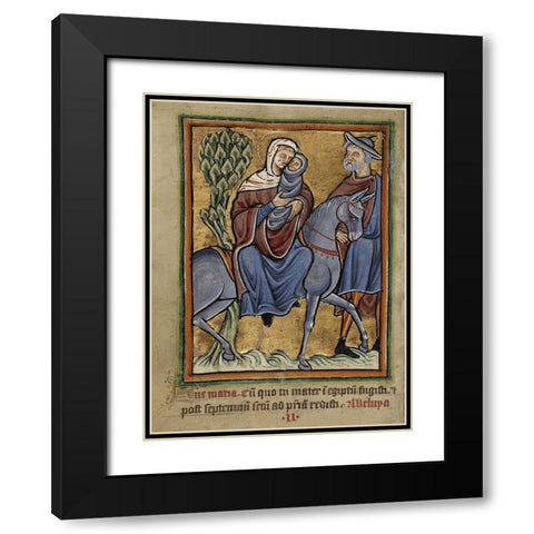 The Flight into Egypt Black Modern Wood Framed Art Print with Double Matting by Unknown 12th Century English Illuminator
