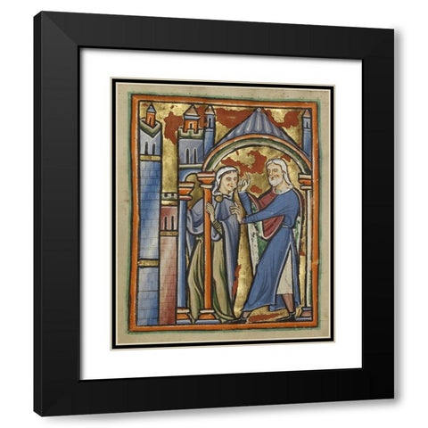 The Meeting at the Golden Gate Black Modern Wood Framed Art Print with Double Matting by Unknown 12th Century English Illuminator
