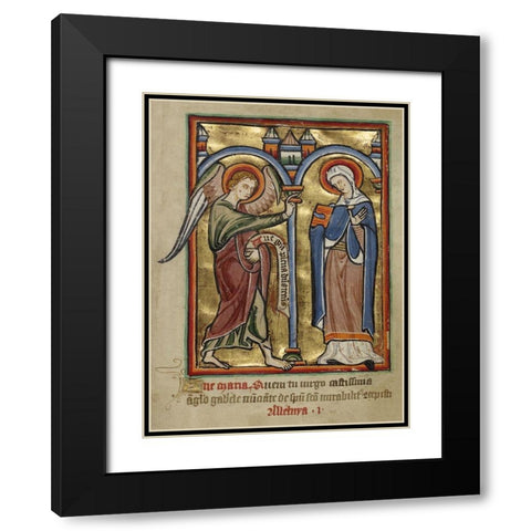 The Annunciation Black Modern Wood Framed Art Print with Double Matting by Unknown 12th Century English Illuminator