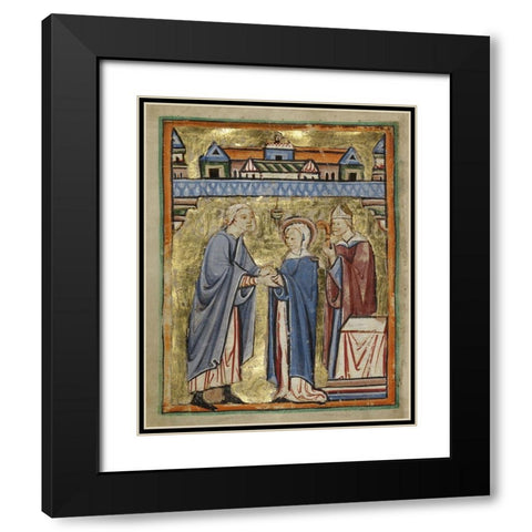 The Marriage of the Virgin Black Modern Wood Framed Art Print with Double Matting by Unknown 12th Century English Illuminator