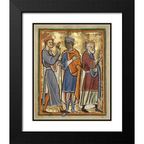The Magi Approaching Herod Black Modern Wood Framed Art Print with Double Matting by Unknown 12th Century English Illuminator