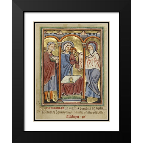 The Presentation in the Temple Black Modern Wood Framed Art Print with Double Matting by Unknown 12th Century English Illuminator
