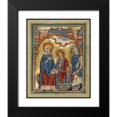 Christ Blessing His Parents Black Modern Wood Framed Art Print with Double Matting by Unknown 12th Century English Illuminator