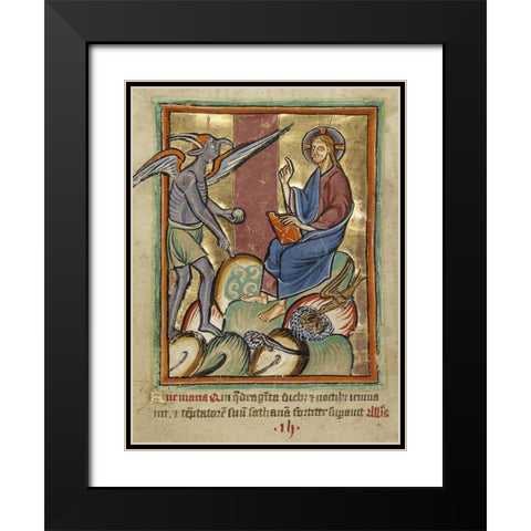 The First Temptation Black Modern Wood Framed Art Print with Double Matting by Unknown 12th Century English Illuminator