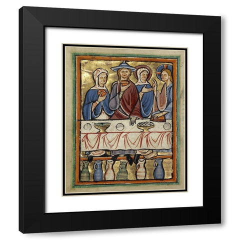The Marriage at Cana Black Modern Wood Framed Art Print with Double Matting by Unknown 12th Century English Illuminator