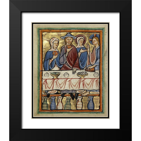 The Marriage at Cana Black Modern Wood Framed Art Print with Double Matting by Unknown 12th Century English Illuminator