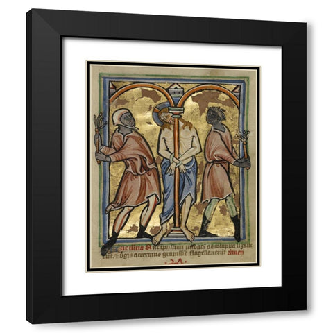 The Scourging of Christ Black Modern Wood Framed Art Print with Double Matting by Unknown 12th Century English Illuminator