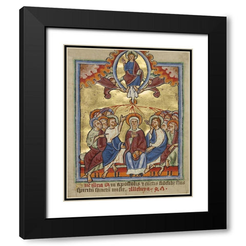 Pentecost Black Modern Wood Framed Art Print with Double Matting by Unknown 12th Century English Illuminator