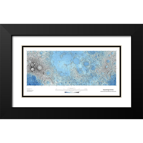 Decorative Topographic Map of the Moon, Projection Black Modern Wood Framed Art Print with Double Matting by United States Geological Survey