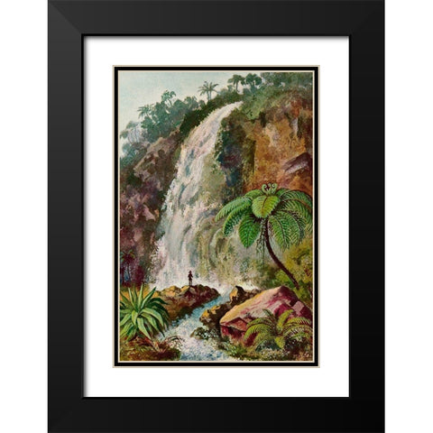 Wasserfall von Tjiburrum Am Vulkan Pangerango in Java Black Modern Wood Framed Art Print with Double Matting by Haeckel, Ernst