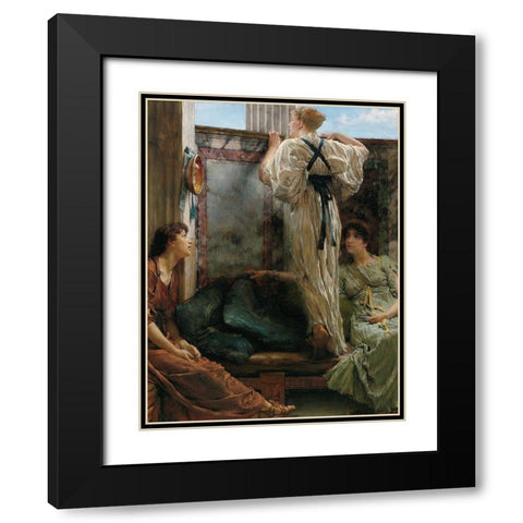 Who Is It?, 1863 Black Modern Wood Framed Art Print with Double Matting by Alma-Tadema, Sir Lawrence