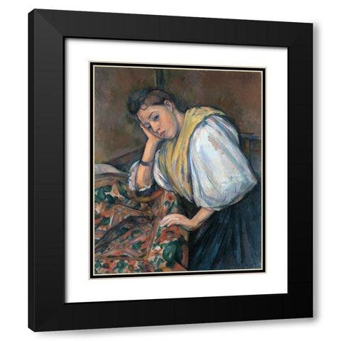 Young Italian Woman at a Table Black Modern Wood Framed Art Print with Double Matting by Cezanne, Paul