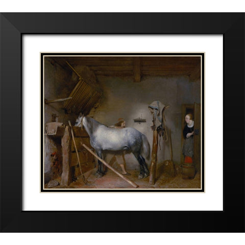 Horse Stable Black Modern Wood Framed Art Print with Double Matting by ter Borch, Gerard