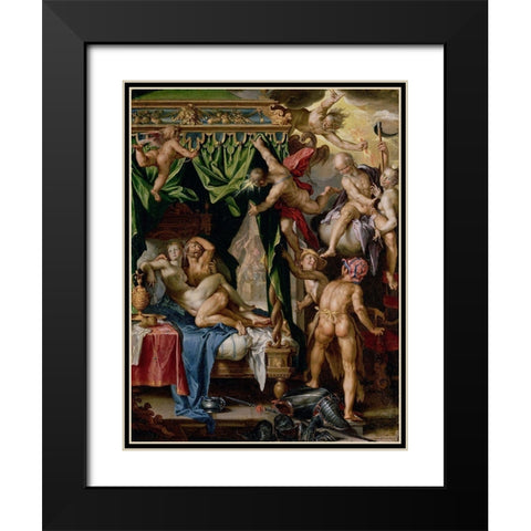 Mars and Venus Surprised by Vulcan Black Modern Wood Framed Art Print with Double Matting by Wtewael, Joachim