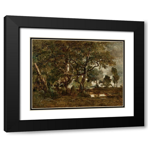 Forest of Fontainebleau, Cluster of Tall Trees Overlooking the Plain of Clair-Bois at the Edge of Ba Black Modern Wood Framed Art Print with Double Matting by Rousseau, Theodore