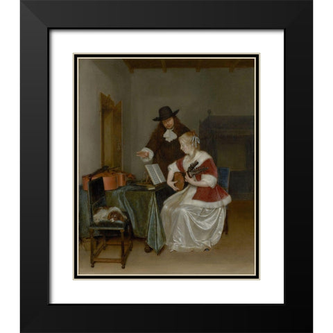 The Music Lesson Black Modern Wood Framed Art Print with Double Matting by ter Borch, Gerard