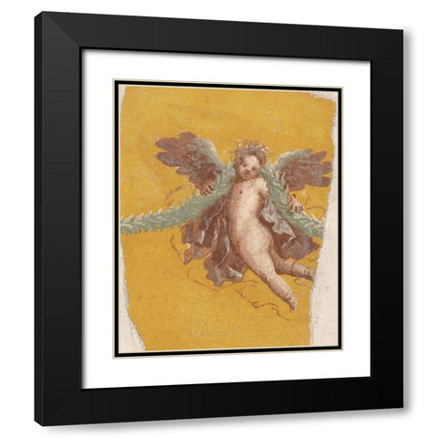 Fresco Fragment Black Modern Wood Framed Art Print with Double Matting by Unknown 1st Century Roman Artisan