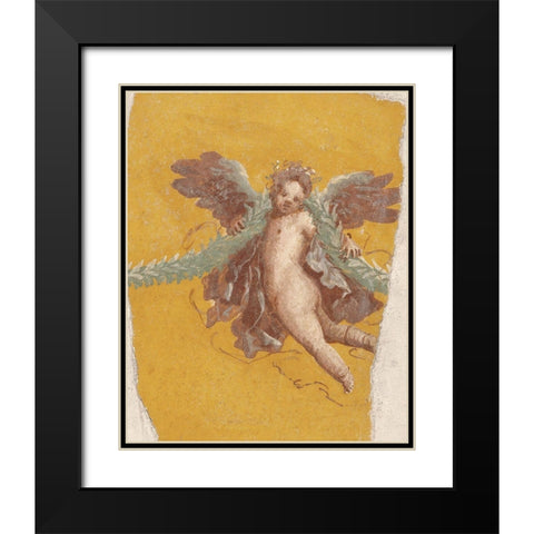 Fresco Fragment Black Modern Wood Framed Art Print with Double Matting by Unknown 1st Century Roman Artisan