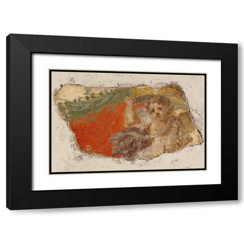 Fresco Fragment Black Modern Wood Framed Art Print with Double Matting by Unknown 1st Century Roman Artisan