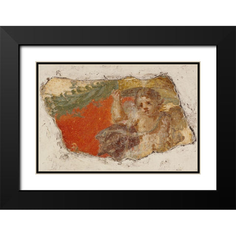 Fresco Fragment Black Modern Wood Framed Art Print with Double Matting by Unknown 1st Century Roman Artisan