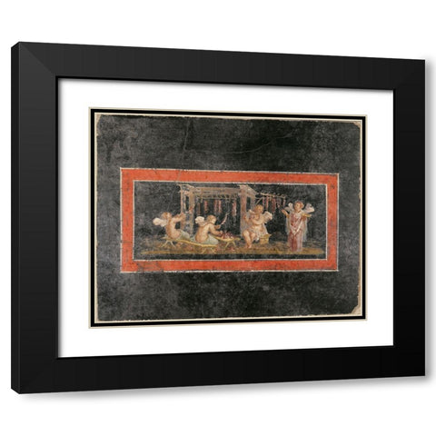 Fresco Fragment with Four Cupids Hanging Garlands Black Modern Wood Framed Art Print with Double Matting by Unknown 1st Century Roman Artisan