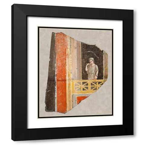 Fresco Fragment:  Woman on a Balcony Black Modern Wood Framed Art Print with Double Matting by Unknown 1st Century Roman Artisan