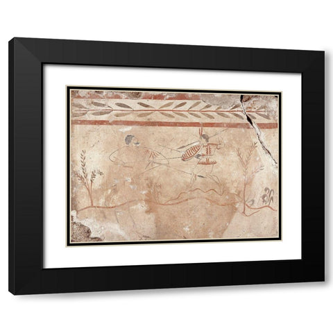 Fresco Panel with Two Warriors Black Modern Wood Framed Art Print with Double Matting by Unknown 4th Century BCE Greek Artisan