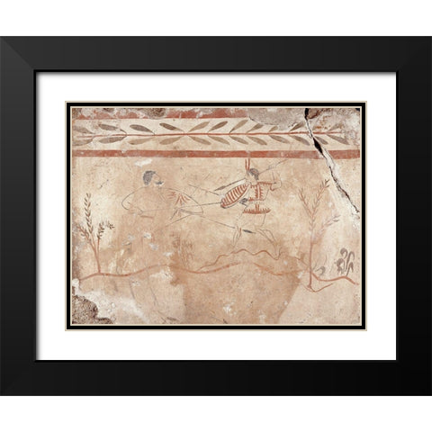 Fresco Panel with Two Warriors Black Modern Wood Framed Art Print with Double Matting by Unknown 4th Century BCE Greek Artisan