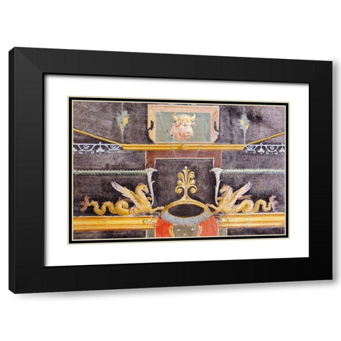 Wall Fragment with Bulls Head and Winged Sea Monsters on Black Ground Black Modern Wood Framed Art Print with Double Matting by Unknown 1st Century Roman Artisan