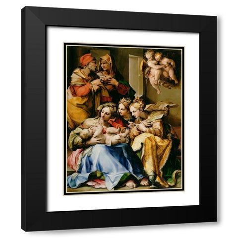 Holy Family with Saints Anne, Catherine of Alexandria, and Mary Magdalene Black Modern Wood Framed Art Print with Double Matting by Nosadella