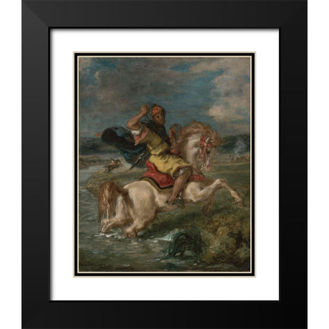 Moroccan Horseman Crossing a Ford Black Modern Wood Framed Art Print with Double Matting by Delacroix, Eugene