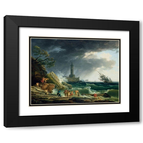 A Storm on a Mediterranean Coast Black Modern Wood Framed Art Print with Double Matting by Vernet, Claude-Joseph