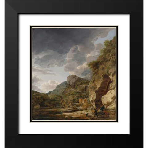 Mountain Landscape with River and Wagon Black Modern Wood Framed Art Print with Double Matting by Nauwincx, Herman