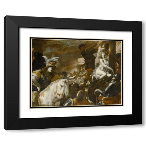 Clorinda Rescuing Sofronia and Olindo Black Modern Wood Framed Art Print with Double Matting by Preti, Mattia