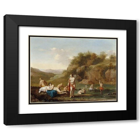 Landscape with Bathing Nudes Black Modern Wood Framed Art Print with Double Matting by van Poelenburgh, Cornelis