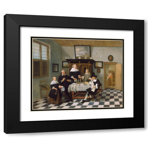 Family Group in an Interior Black Modern Wood Framed Art Print with Double Matting by van Brekelenkam, Quiringh Gerritsz