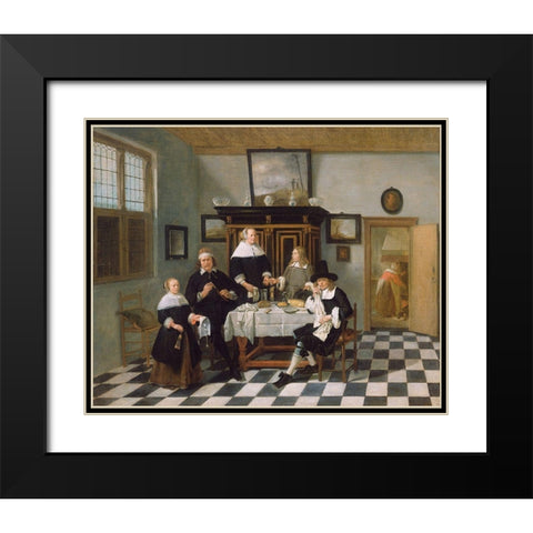 Family Group in an Interior Black Modern Wood Framed Art Print with Double Matting by van Brekelenkam, Quiringh Gerritsz