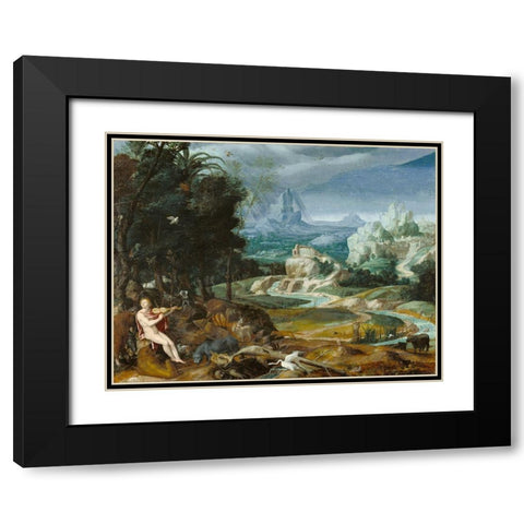 Landscape with Orpheus Black Modern Wood Framed Art Print with Double Matting by Unknown 16th Century Flemish Painter