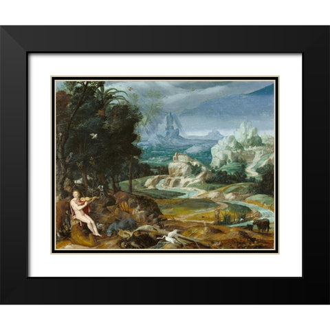 Landscape with Orpheus Black Modern Wood Framed Art Print with Double Matting by Unknown 16th Century Flemish Painter
