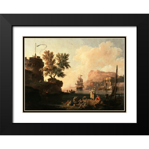 Mediterranean Harbor Scene Black Modern Wood Framed Art Print with Double Matting by Volaire, Pierre-Jacques