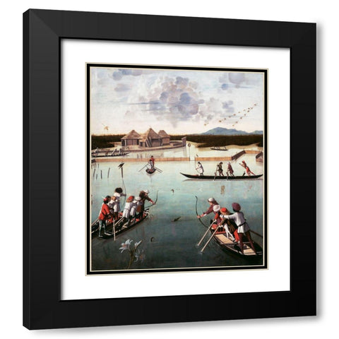Hunting on the Lagoon Black Modern Wood Framed Art Print with Double Matting by Carpaccio, Vittore
